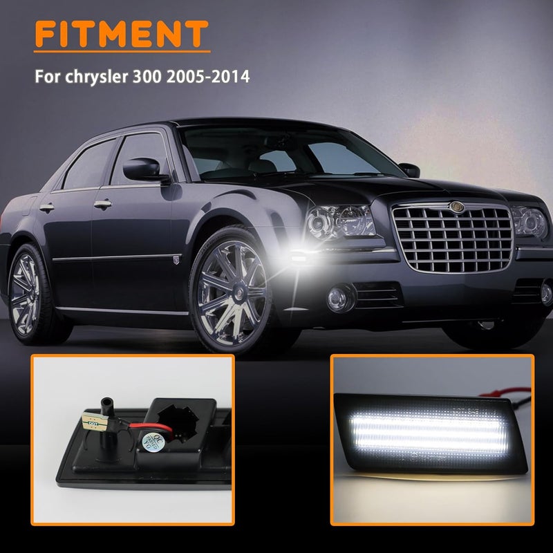 ZDEERAOTO 2pcs LED Front Fender Side Marker Lights Kit for Chrysler 300 2004-2014,Smoked Lens Side Bumper Marker Lamps,for Chrysler Amber LED Turn Signal Lamps (White Light) - Image 4